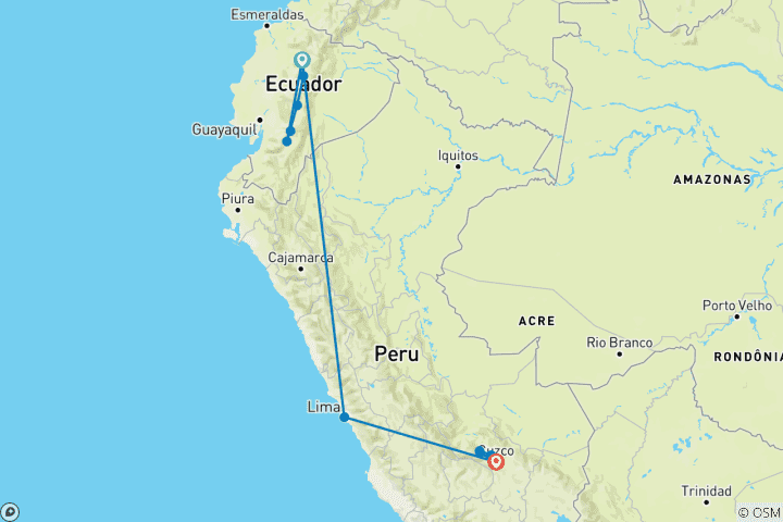Karte von Kleingruppenrundreise Ecuador & Peru