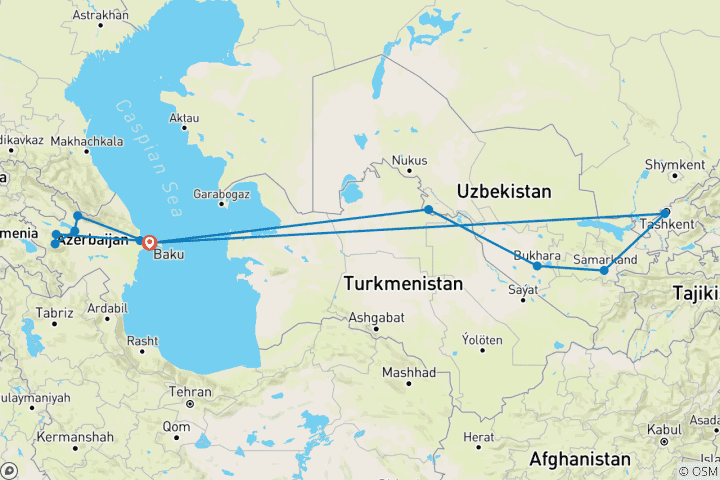 Karte von Kaukasus trifft Zentralasien – Kulturreise Aserbaidschan & Usbekistan (inkl Flug)