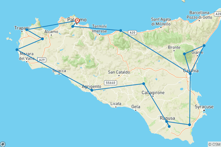 Carte du circuit Italie : Découvrez la magie de la Sicile - 10 jours
