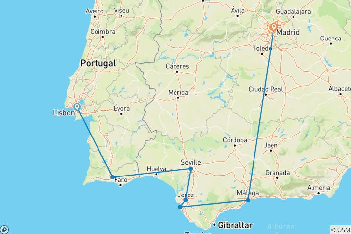 Carte du circuit Escapade de Lisbonne à la Costa del Sol avec Madrid
