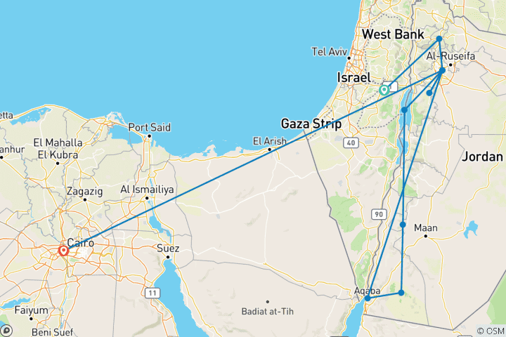 Mapa de Jerusalén, la inolvidable Jordania y el Cairo (11 destinations)