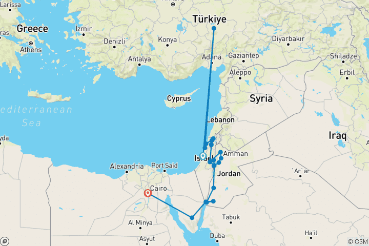 Carte du circuit Rêve du Moyen- Orient (24 destinations)