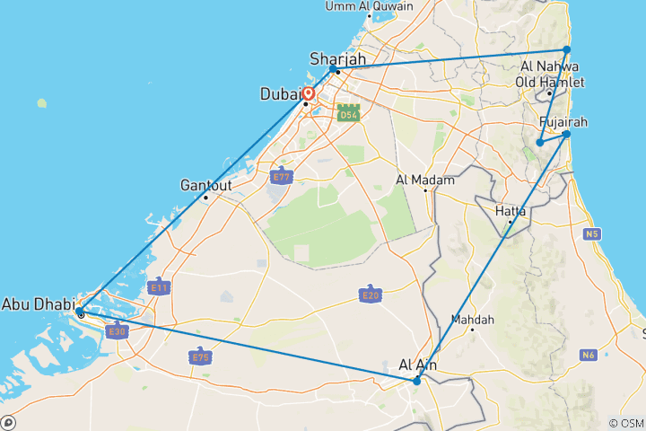 Carte du circuit Dubaï et le meilleur des Émirats arabes unis (8 destinations)