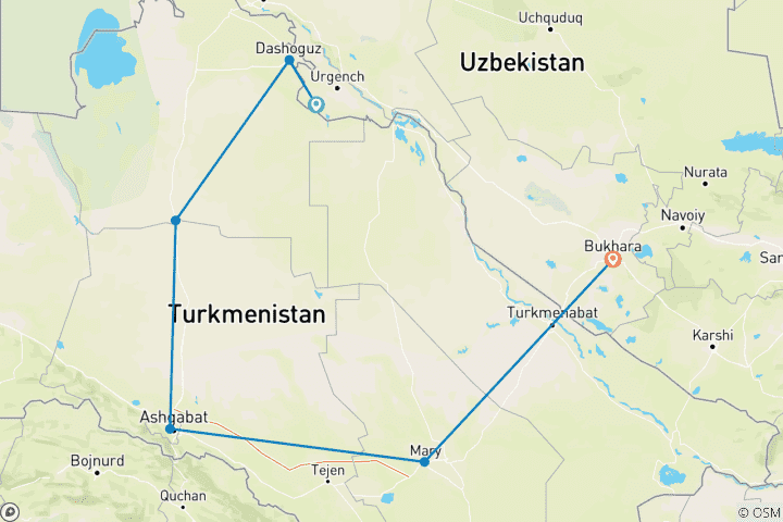 Carte du circuit Circuit des merveilles du Turkménistan - Circuit privé