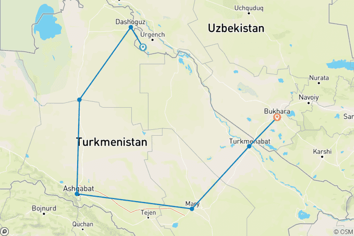 Carte du circuit Circuit culturel au Turkménistan - Circuit privé