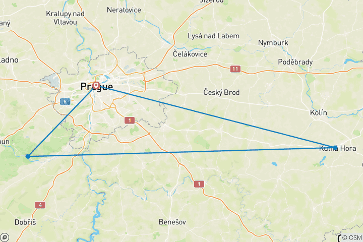 Map of 8-Day Prague & Countryside for Single Travelers