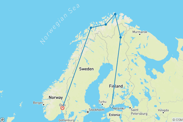 Carte du circuit Les aurores boréales de Scandinavie (Classique)