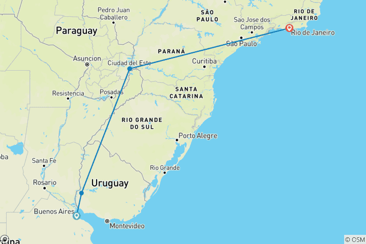 Carte du circuit Le meilleur de l'Argentine, de l'Uruguay et du Brésil (5 destinations)