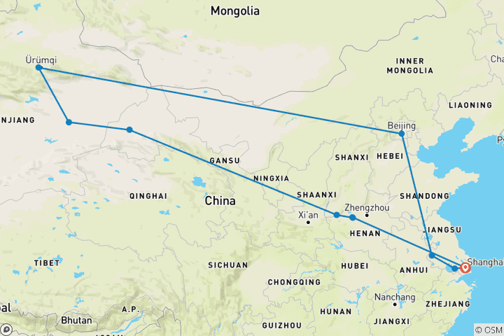 Mapa de Descubre China y la Ruta de la Seda (11 destinations)