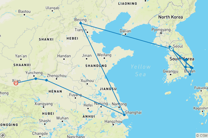 Karte von Korea und das Goldene Dreieck in China