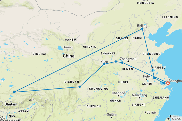Kaart van Wegen van Tibet en onvergetelijk China