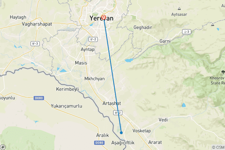 Carte du circuit Circuit de 4 jours en Arménie : Erevan, lac Sevan et monastère de Khor Virap