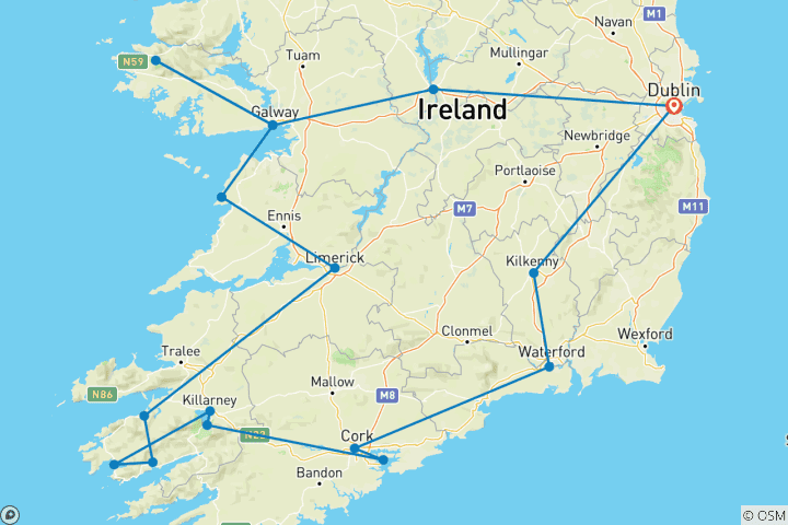 Kaart van Republiek Ierland: Natuur, Geschiedenis en Traditie - 8 DAGEN