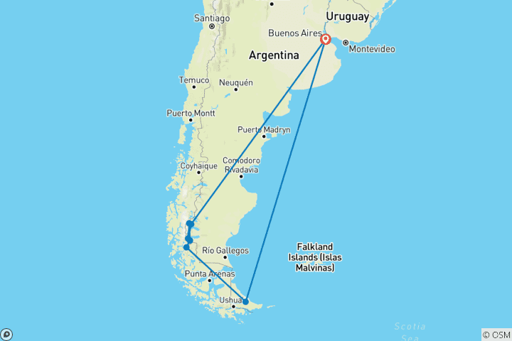 Carte du circuit Découvrez la Patagonie