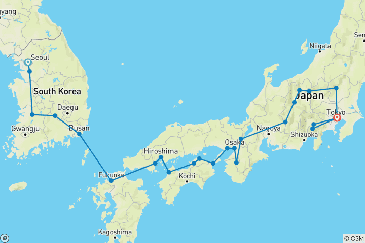 Karte von Lichter Koreas und Japan mit Mount Fuji
