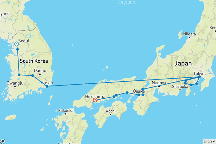 Kaart van De schoonheid van Korea en Japan met Fuji (18 bestemmingen)