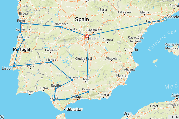 Mapa de Escapada Ibérica: Viaje en grupo reducido por España y Portugal