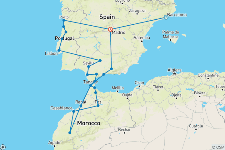 Kaart van Iberische & Marokkaanse Grand Tour: Reis in kleine groep