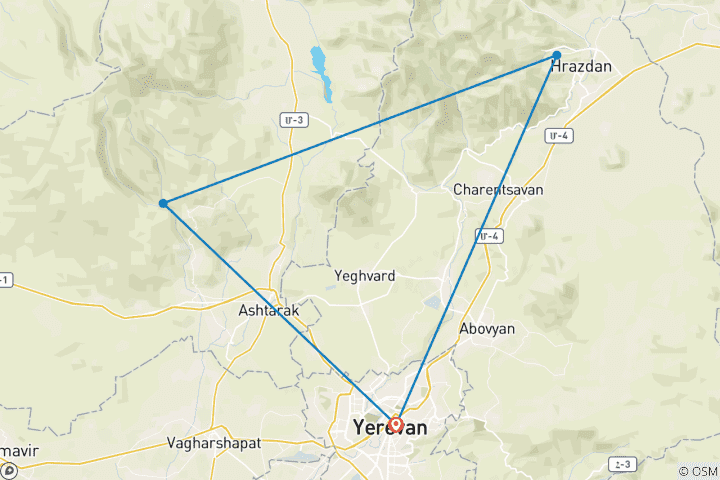 Carte du circuit 5 jours à la découverte de l'Arménie : Erevan, forteresse d'Amberd et lac Sevan