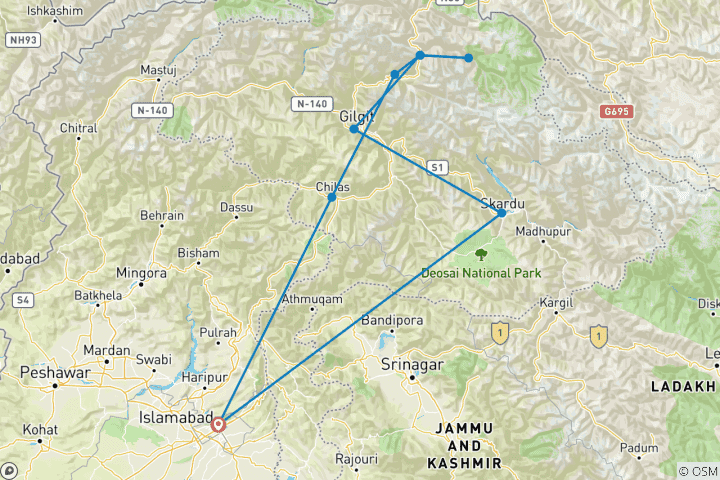 Karte von Shimshal-Durchquerung mit Mingalik Sar (6050m)
