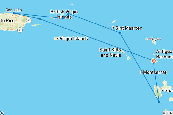 Carte du circuit Découvrez les îles de plaisance des Caraïbes 2026 - 15 jours (including St John's)