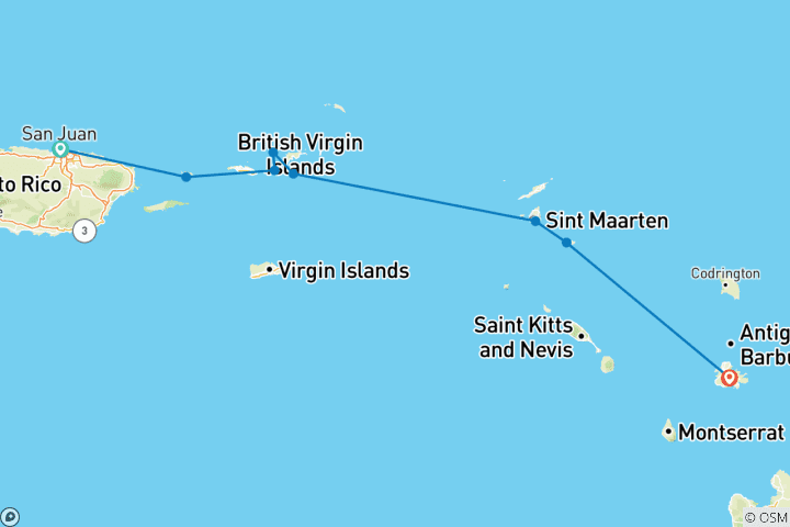 Map of Karibik Yachting Hideaways 8 Tage (16 Destinationen)