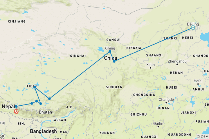 Carte du circuit Découvrez le Tibet
