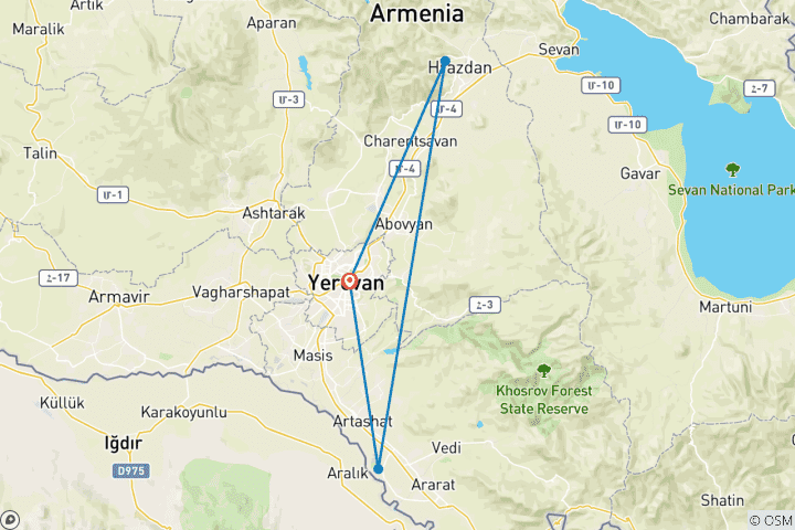 Carte du circuit La magie du Nouvel An en Arménie - 6 jours / 5 nuits d'escapade hivernale