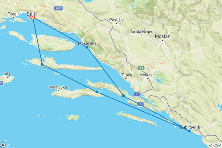 Map of Croatia Island Sail and Ultra Music Festival with Festigo Travel (Sail First)