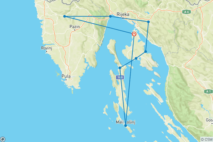 Carte du circuit Croatie à vélo : Îles Kvarner et Opatija - Découverte du bien-être