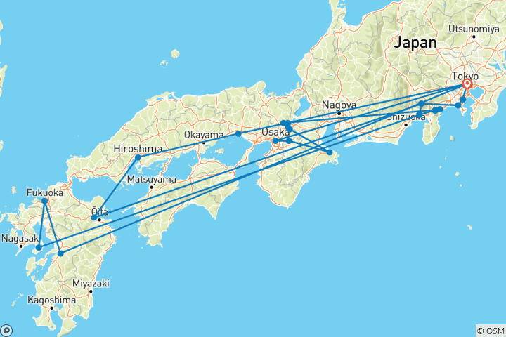 Carte du circuit Le Japon à bas prix en 18 jours