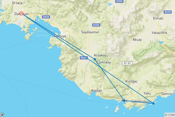 Map of Kaş Triple Thrill Adventure : Hike & Bike & Kayak