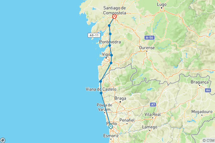 Carte du circuit Marcher sur le Camino portugais (- Aéroport de la Corogne)