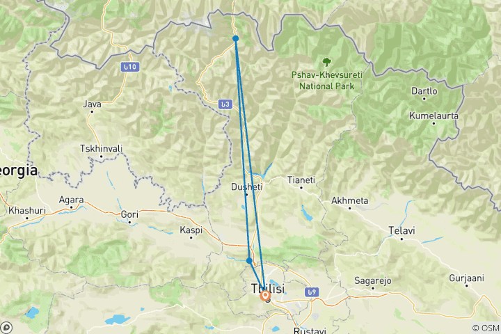Carte du circuit Étonnante Géorgie 2026 - 5 jours d'excursion culturelle et panoramique à Tbilissi, Mtskheta, Kazbegi et Kakheti