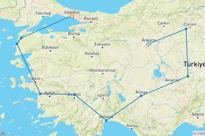 Carte du circuit Des légendes à l'histoire L'héritage des civilisations et de la culture de la Turquie - Circuit de 14 jours