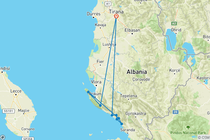 Karte von Geführter Albanischer Küstenweg (8 Tage)