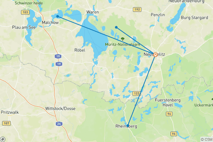 Map of Mecklenburger Seenplatte - geführte E-Bike Reise - Seen, Schlösser und dörfliche Idylle (7 Tage)