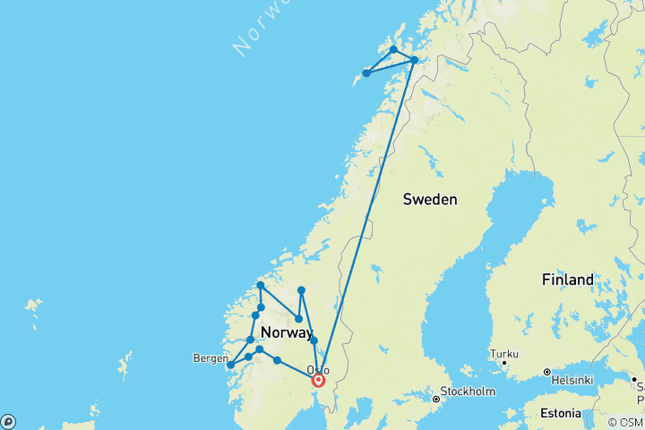 Map of Best of Norway & Lofoten Midnight Sun - 13 days