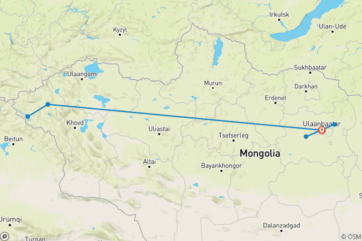 Kaart van Aangepaste 11-daagse reis naar West-Mongolië, privégids en auto