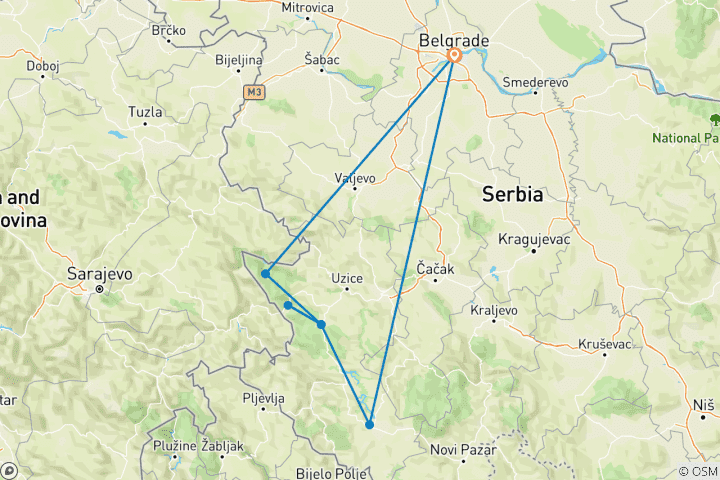 Carte du circuit Points forts de la Serbie occidentale