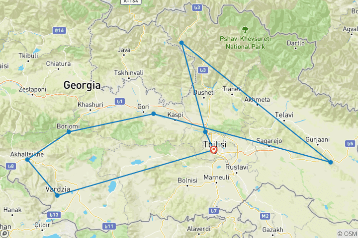 Carte du circuit Circuit classique de 8 jours en Géorgie - Histoire, montagnes et patrimoine de l'UNESCO