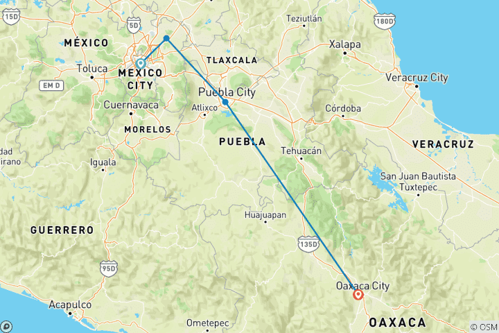 Kaart van Rondreis Centraal-Mexico