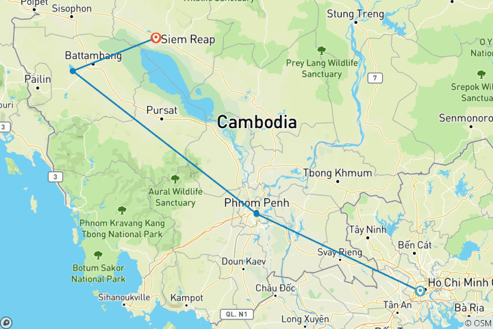 Carte du circuit Les incontournables du Cambodge
