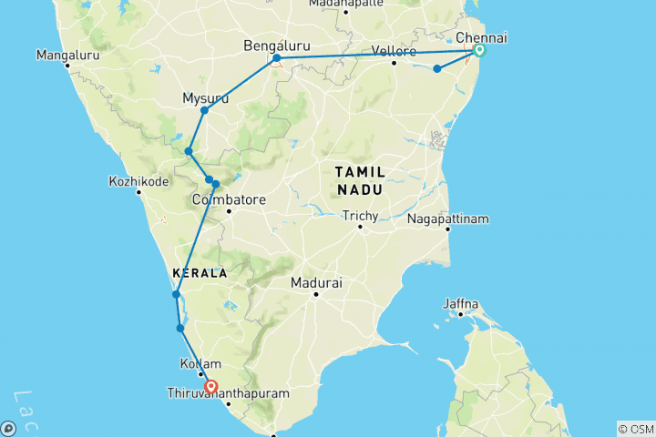 Map of Discover South India - Premium Adventure