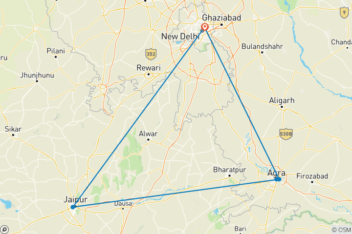 Carte du circuit Le triangle d'or de l'Inde