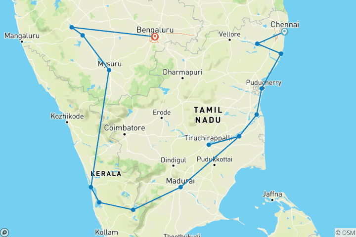 Kaart van Zuid-India met Karnataka-uitbreiding, Franssprekende gids, privéreis