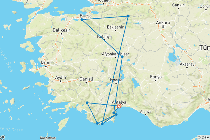Map of Turkey - The most beautiful stages on the Eastern Lycian Way 8 Days