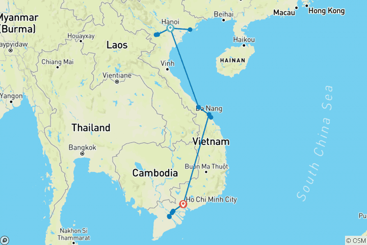 Carte du circuit Les sentiers du Vietnam