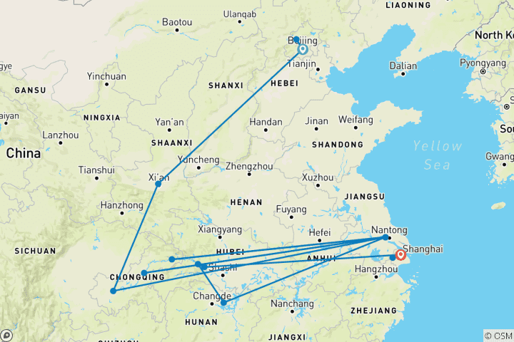 Karte von Ikonisches China mit Yangtze-Kreuzfahrt (Intra Tour Flug Peking - Xian)
