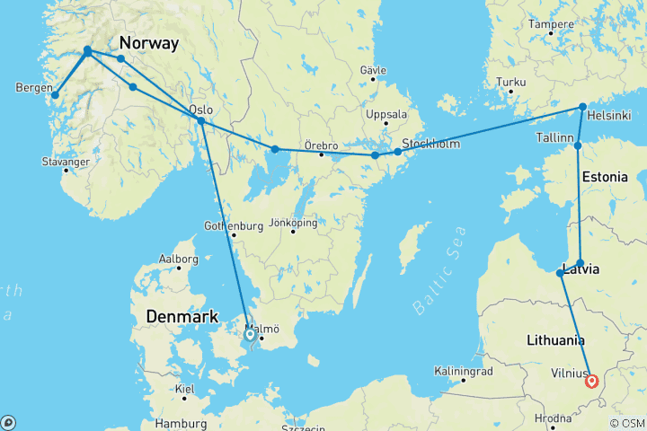 Carte du circuit Premium Nordic and Baltic Routes - 19 JOURS/18 NUITS